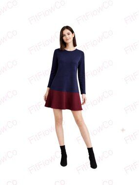 BCBGMAXAZRIA Colorblock Fit & Flare Dress Navy Burgundy Scuba S